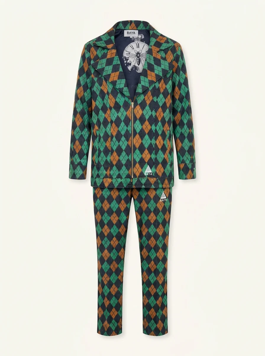 Ensemble Losanges Orange, veste et pantalon