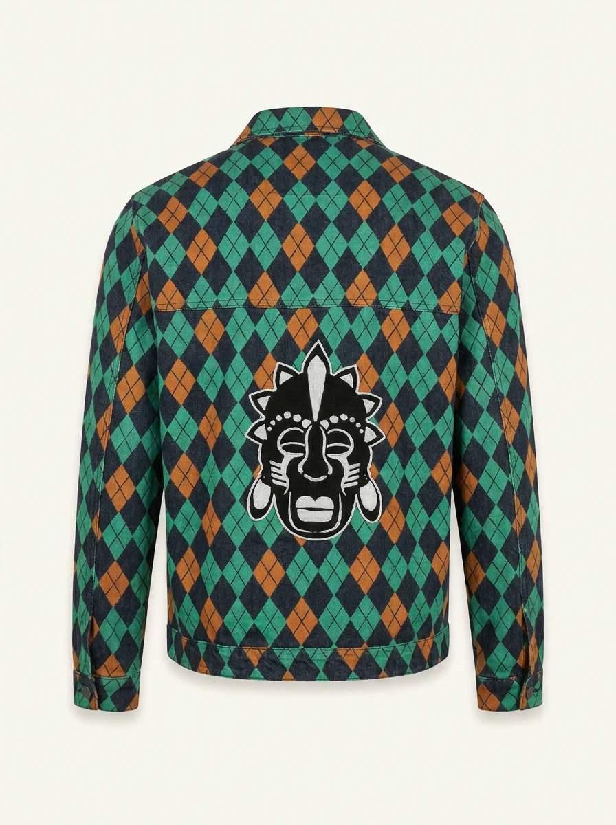 Veste Losanges Orange dos, masque brodé