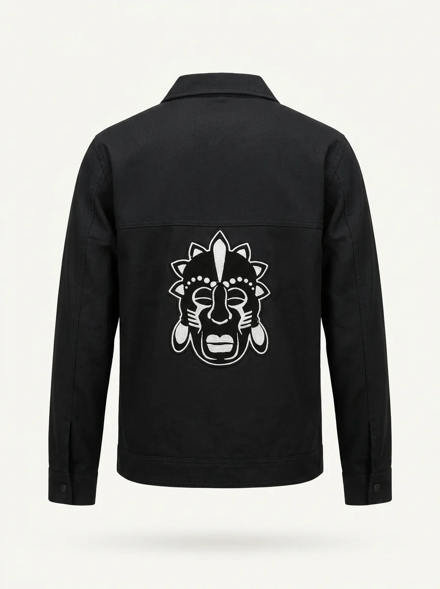 Veste Noire dos, masque brodé